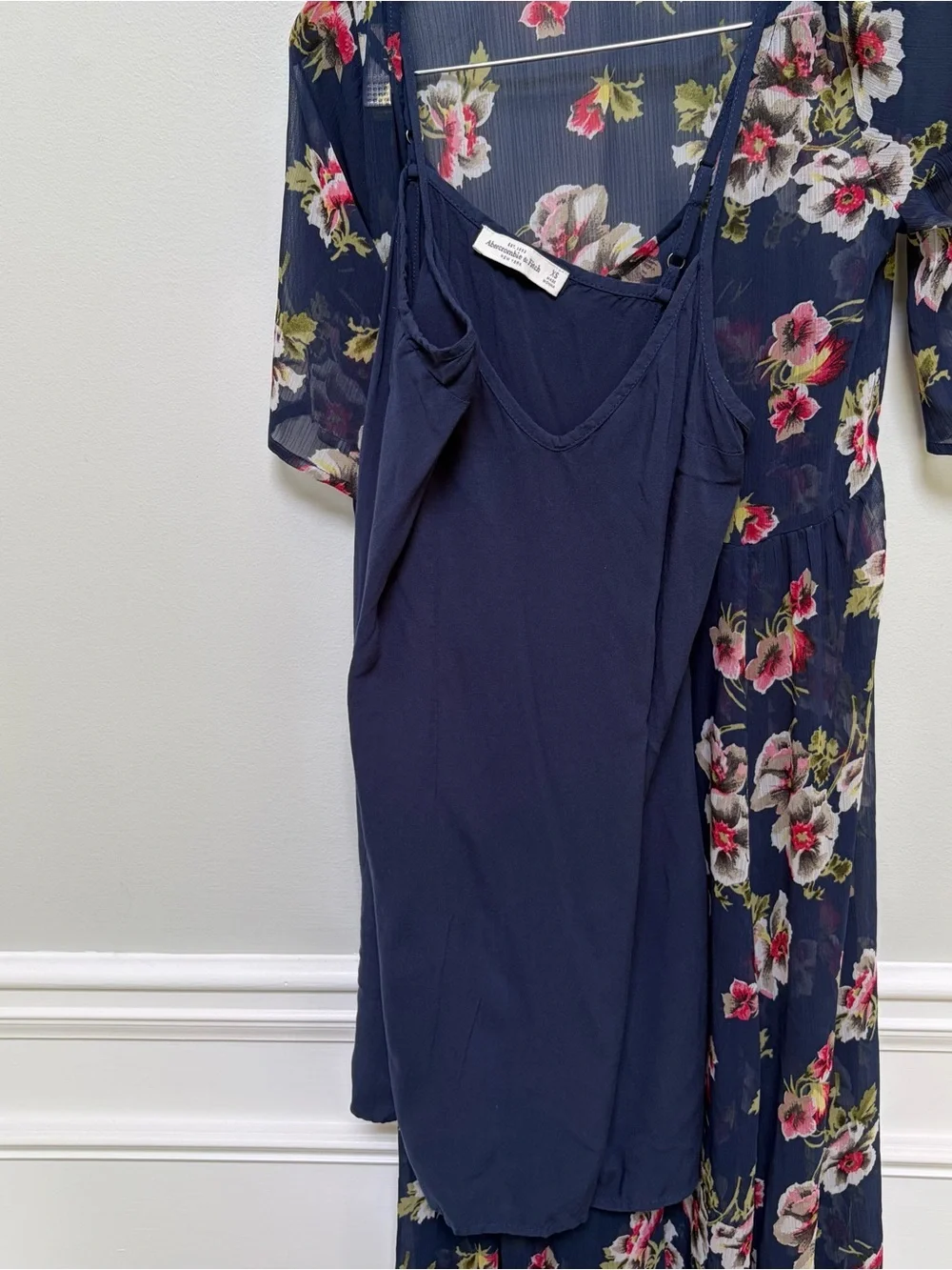 Abercrombie & Fitch EUC Navy Floral Maxi Dress with Pink and Cream Blooms XS